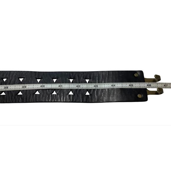 Lauren Ralph Lauren Black Leather Geometric Laser Cut Belt Brass claw Buckle XL